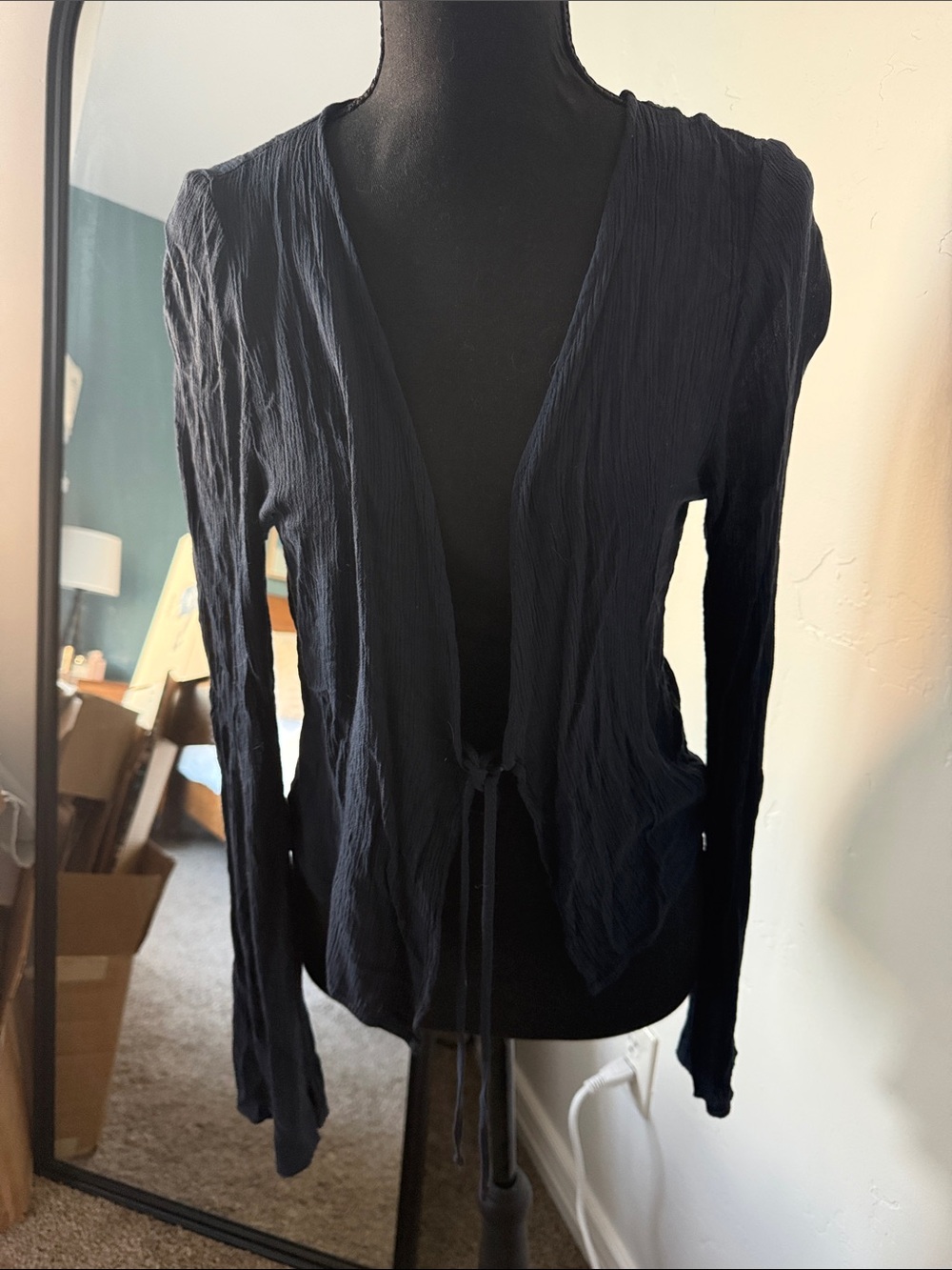 Brandy Melville Navy Tie-Front Crinkle Cardigan